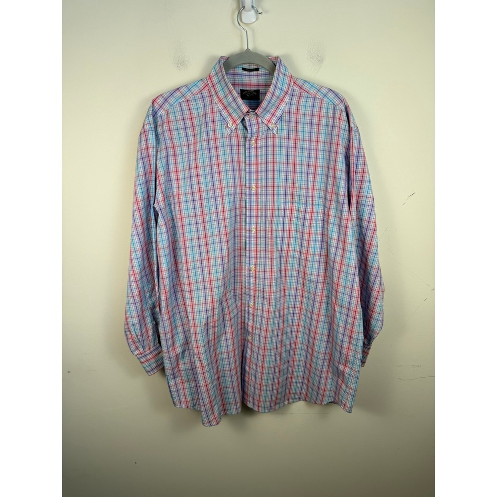 Paul & Shark Yachting Mens Large Plaid Button Down Shirt Pink Blue Made in Italy